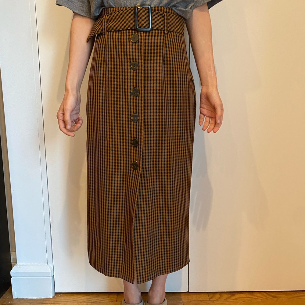 Zara - Checkered, high waist, belted skirt
